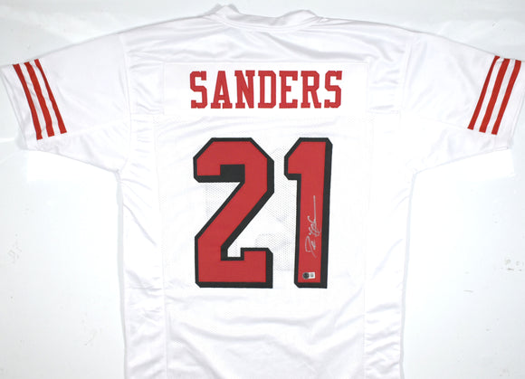 Deion Sanders Autographed White Pro Style Jersey- Beckett W Hologram *Silver