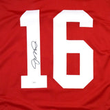 Joe Montana Autographed Red Pro Style Jersey - JSA *Black