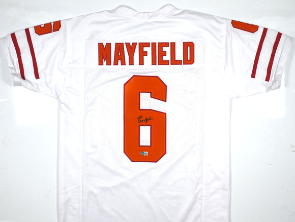 Baker Mayfield Autographed White Pro Style Jersey- Beckett W Hologram *Black