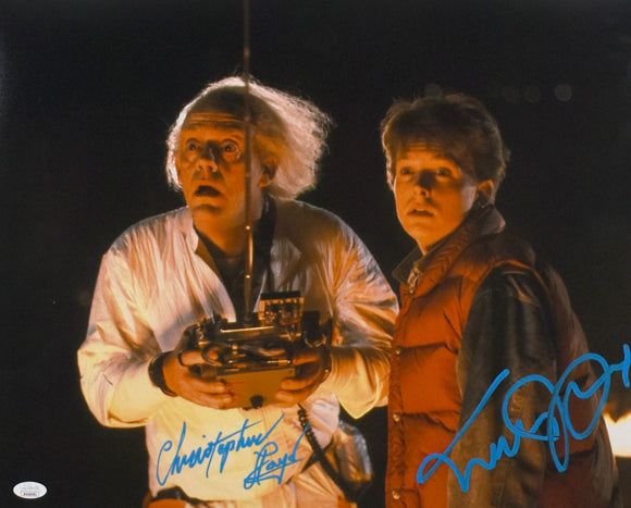 Christopher Lloyd Michael J. Fox Autographed 16x20 Photo- JSA W *Blue