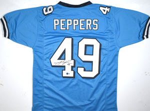 Julius Peppers Autographed Tar Heel Blue College Style Jersey - Beckett W Holo