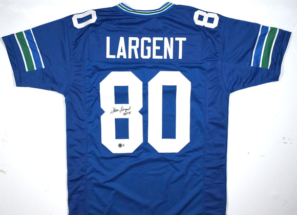 Steve Largent Autographed Blue Pro Style Jersey w/ HOF - Beckett W Hologram