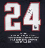 Ty Law Autographed Blue Pro Style STAT Jersey - Beckett W Hologram *Black