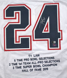 Ty Law Autographed White Pro Style STAT Jersey - Beckett W Hologram *Silver