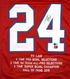 Ty Law Autographed Red Pro Style STAT Jersey - Beckett W Hologram *Black