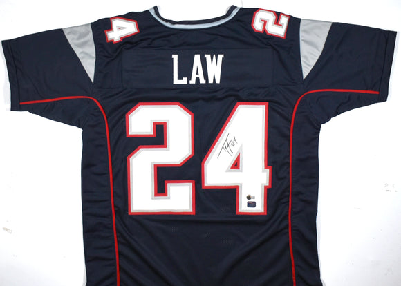 Ty Law Autographed Blue Pro Style Jersey - Beckett W Hologram *Black *Up