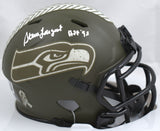 Steve Largent Signed Seahawks Salute to Service Mini Helmet - Beckett W Holo