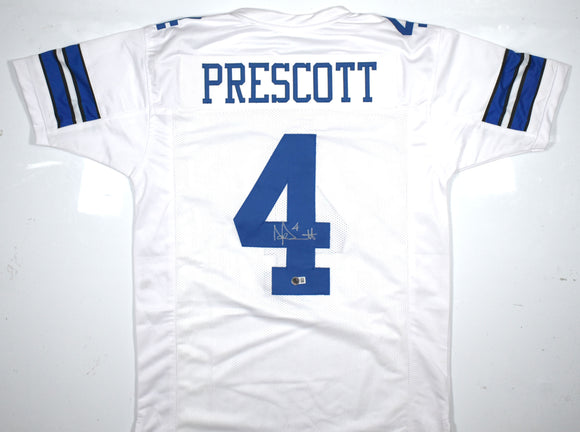 Dak Prescott Autographed White Pro Style Jersey - Beckett W Hologram *Silver