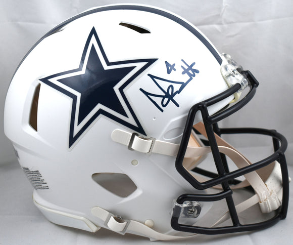 Dak Prescott Signed Cowboys F/S Flat White Speed Authentic Helmet-Beckett W Holo