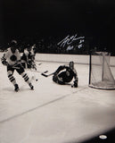 Gerry Cheevers HOF Autographed 16x20 B&W Photo- JSA W Authenticated