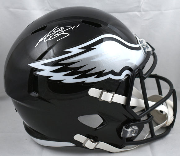 AJ Brown Autographed Eagles F/S ALT 2022 Speed Helmet- Beckett W Holo *White