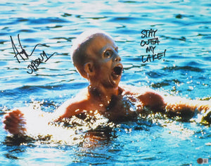 Ari Lehman Autographed 16x20 Drown Photo Stay out of my Lake - Beckett W Holo