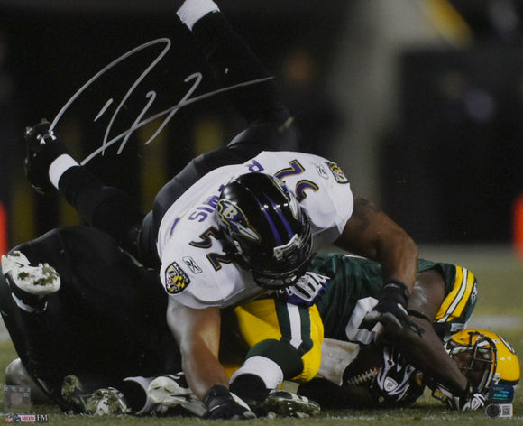 Ray Lewis Autographed Ravens 16x20 Tackle Vs Packers HM Photo-Beckett W Hologram