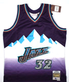 Karl Malone Signed Jazz Mitchell & Ness 75th Anniversary Jersey- Beckett W Holo