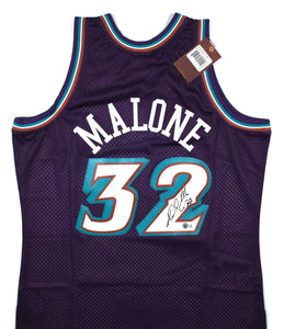 Karl Malone Signed Utah Jazz Mitchell & Ness Purple Jersey- Beckett W Hologram