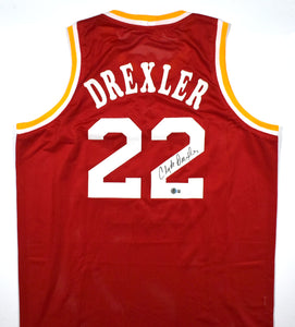 Clyde Drexler Autographed Red Pro Style Jersey - Beckett W Hologram *Black