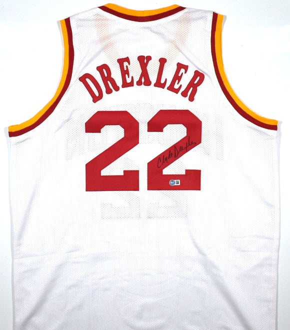 Clyde Drexler Autographed White Pro Style Jersey - Beckett W Hologram *Black