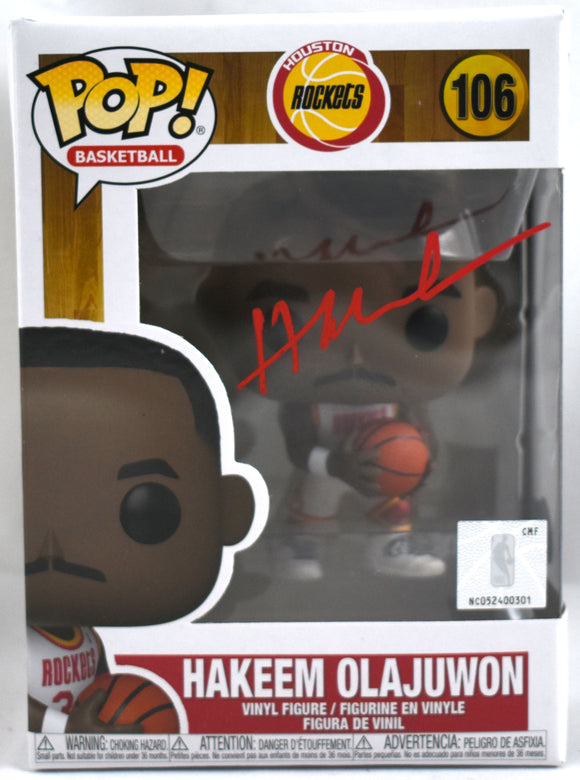 Hakeem Olajuwon Autographed Houston Rockets Funko Pop #106 - Beckett W Holo *Red