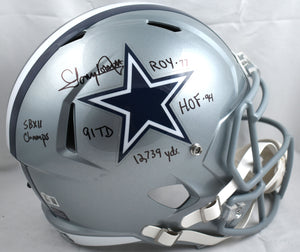 Tony Dorsett Autographed Cowboys F/S Speed Helmet w/Stats - Beckett W Hologram