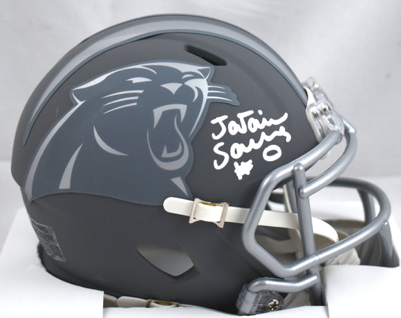 Ja'Tavion Sanders Autographed Panthers Slate Speed Mini Helmet - Beckett W Holo