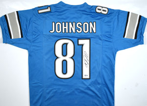 Calvin Johnson Autographed Blue Pro Style Jersey - Beckett W Hologram *Black