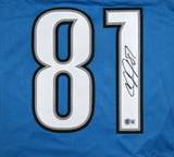 Calvin Johnson Autographed Blue Pro Style Jersey - Beckett W Hologram *Black