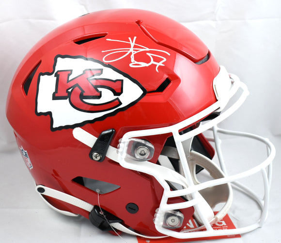 Travis Kelce Autographed Chiefs F/S Speed Flex Helmet- Beckett W Hologram *White