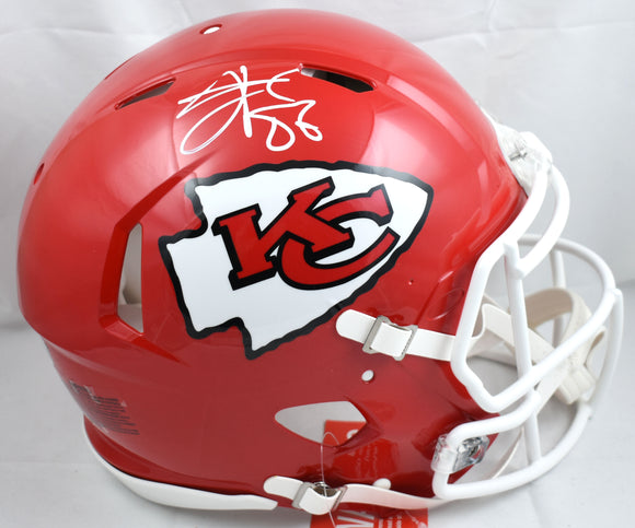 Travis Kelce Autographed Chiefs F/S Speed Authentic Helmet-Beckett W Holo *White