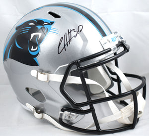 Chuba Hubbard Autographed Panthers F/S Speed Helmet - Beckett W Hologram *Black