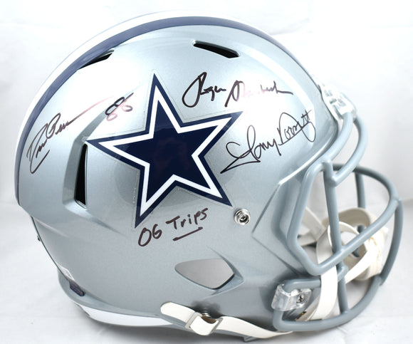 Staubach Dorsett Pearson Signed Cowboys F/S Speed Helmet - Beckett W Hologram