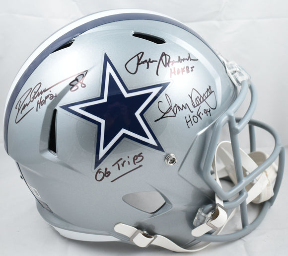 Staubach Dorsett Pearson Signed Cowboys F/S Speed Helmet w/HOF - Beckett W Holo