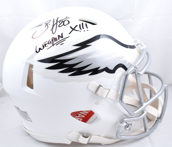 Brian Dawkins Signed Eagles F/S Flat White Auth w/Weapon X Helmet-Beckett W Holo