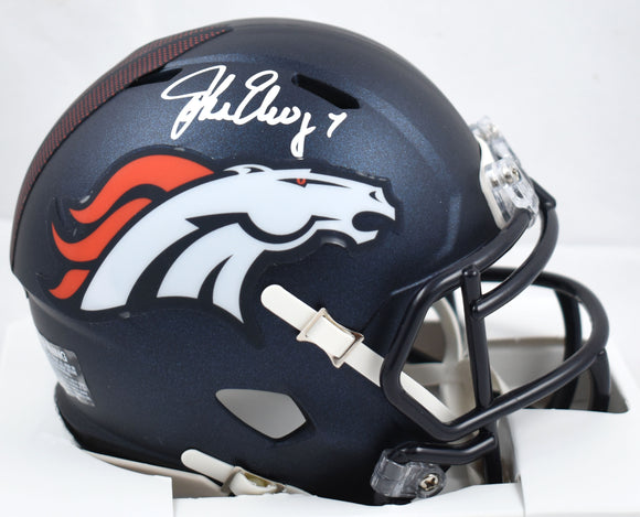 John Elway Autographed Denver Broncos 2024 Speed Mini Helmet- Beckett W Hologram