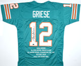 Bob Griese Autographed Teal Pro Style Stat Jersey - Beckett W Hologram *Black