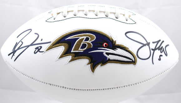 Joe Flacco Ray Lewis Autographed Ravens Logo Football - Beckett W Hologram