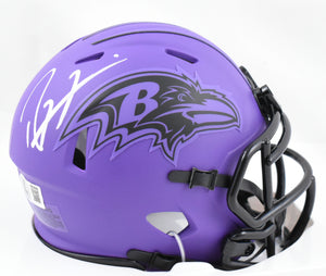 Ray Lewis Autographed Baltimore Ravens Rave Speed Mini Helmet - Beckett W Holo