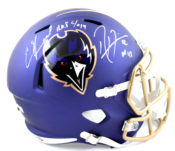 Ray Lewis Ed Reed Autographed Ravens F/S Alt 24 Speed Helmet HOF- Beckett W Holo