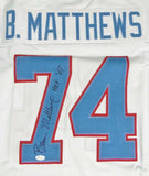 Bruce Matthews Autographed White Pro Style Jersey W/ HOF- JSA Witnessed Auth