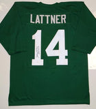 Johnny Lattner Autographed Green College Style Jersey- JSA Authenticated