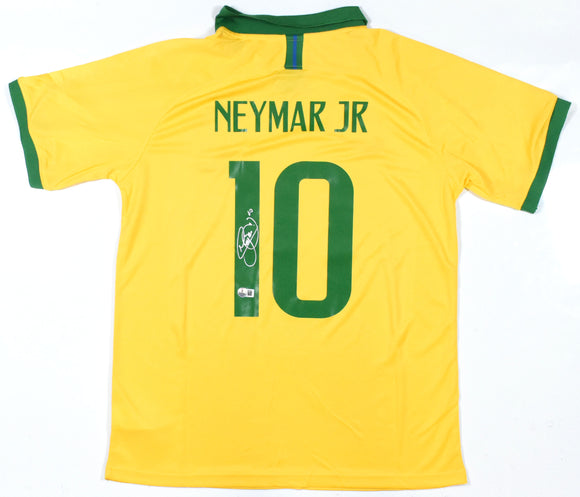Neymar JR Autographed Brazil Home Soccer Jersey #10 - Beckett Hologram *XL