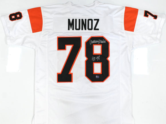Anthony Munoz Autographed White Pro Style Jersey HOF - Prova *Silver