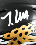 Travis Hunter Autographed Jacksonville Jaguars Speed Mini Helmet- Beckett W Holo