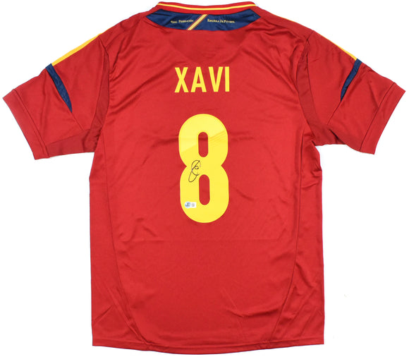 Xavi Autographed Spain Home Soccer Jersey #8 - Beckett Hologram *M