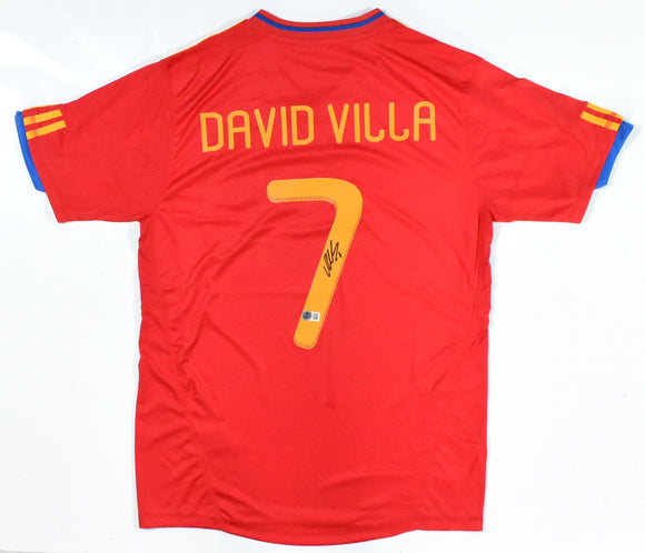 David Villa Autographed Spain Home Soccer Jersey #7 - Beckett W Hologram *M