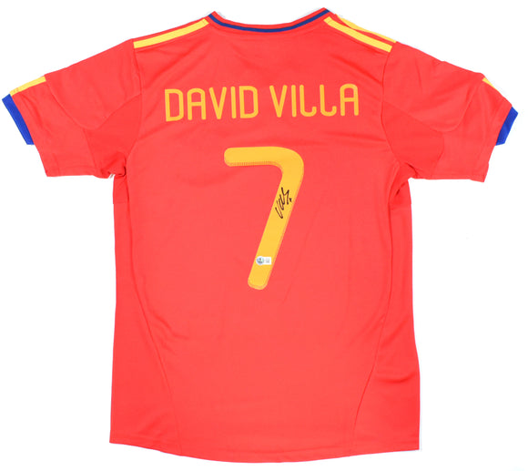 David Villa Autographed Spain Home Soccer Jersey #7 - Beckett W Hologram *L