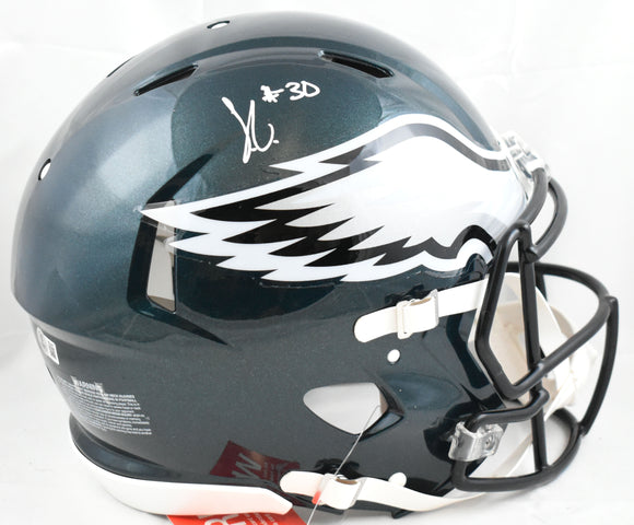 Jihaad Campbell Autographed Eagles F/S Speed Authentic Helmet- Beckett W Holo