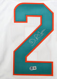 De'Von Achane Autographed White Pro Style Jersey - Beckett W Hologram *Silver