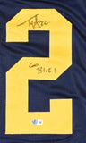 Ty Law Autographed Blue College Style Jersey w/ Go Blue - Beckett W Hologram