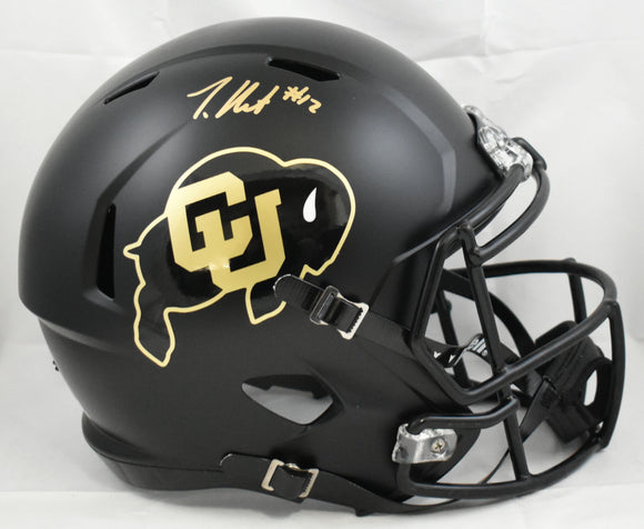 Travis Hunter Signed Colorado Buffaloes F/S Black Speed Helmet- Beckett W Holo