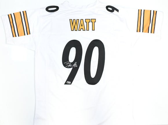T.J. Watt Autographed White Pro Style Jersey - Beckett W Hologram *Silver